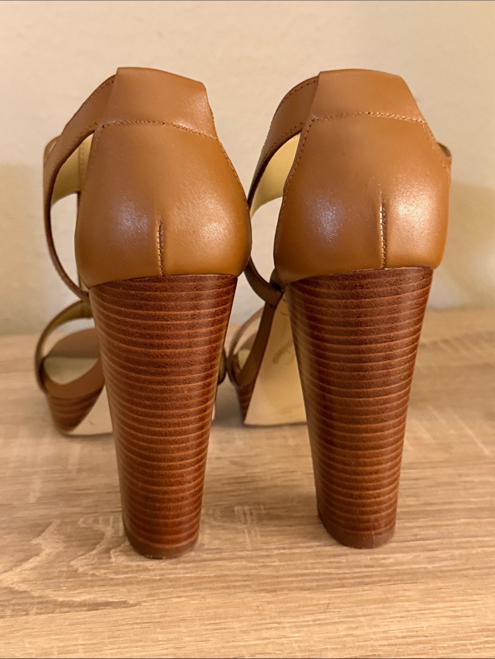 Micheal kors Women's Brown T-Strap Platform Heels with Front Zip - Picture 5 of 7